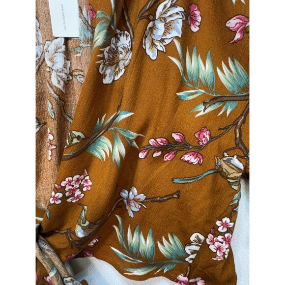 Bluivy Women's Tie Hem Cardigan Kimono Top Lightweight Size M/L Brown Floral - Picture 6 of 12